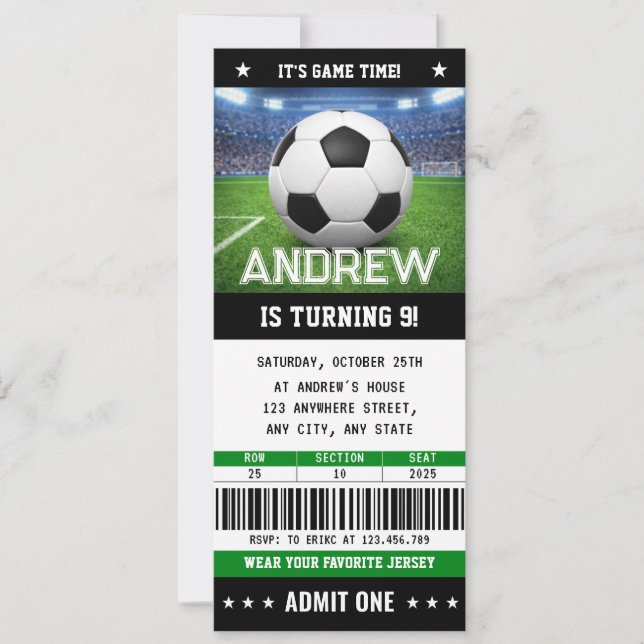 Custom Soccer Ticket Birthday Invitation (Front)