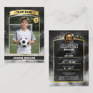 Custom Soccer Trading Card, Black Gold Stadium Calling Card