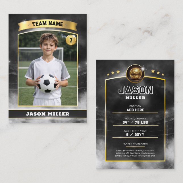Custom Soccer Trading Card, Black Gold Stadium  Calling Card (Front/Back)