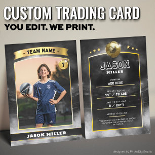 Custom Soccer Trading Card, Black Gold Stadium Calling Card