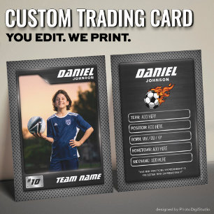 Custom Soccer Trading Card, Black Graphite Sports Calling Card