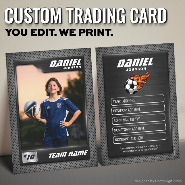 Custom Soccer Trading Card, Black Graphite Sports Calling Card (Custom Soccer Trading Card, Black Graphite Sports Player Card)