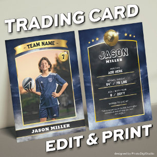 Custom Soccer Trading Card Blue Gold Stadium