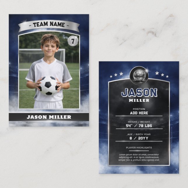 Custom Soccer Trading Card, Blue Silver Stadium Calling Card (Front/Back)