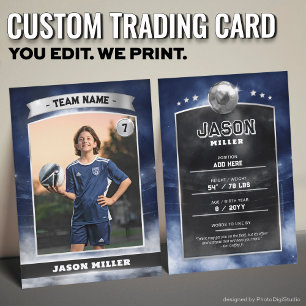 Custom Soccer Trading Card, Blue Silver Stadium Calling Card