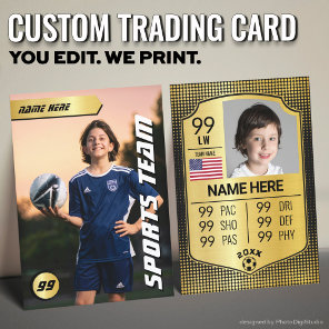 Custom Soccer Trading Card, Gold Shield Player Calling Card