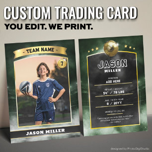 Custom Soccer Trading Card, Green Gold Stadium Calling Card