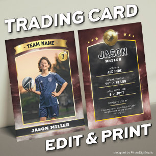 Custom Soccer Trading Card Red Gold Stadium