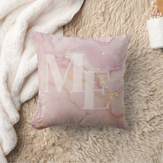 Custom Social Media Handle Pink Gold Marble Throw Pillow