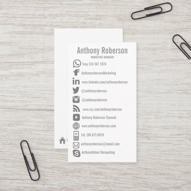 Custom social media icons business card (Front/Back In Situ)