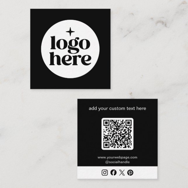 Custom Social Media Logo QR Code Square Business Card (Front/Back)