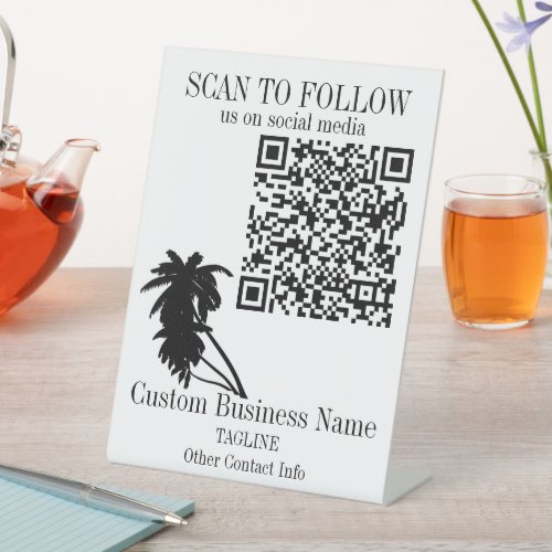 Custom Social Media QR Code Logo Palm Trees Pedestal Sign