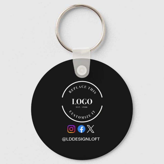 Custom Social Media QR code website logo black Keychain (Front)