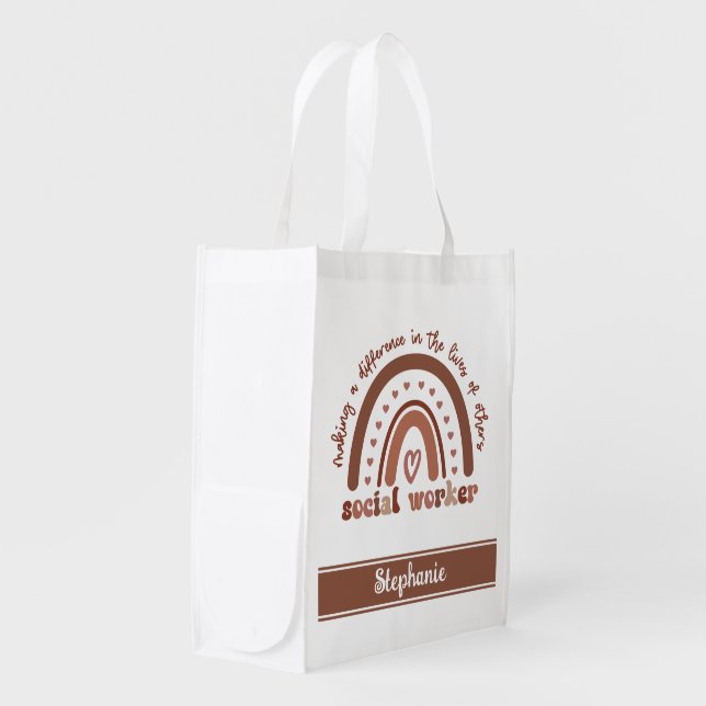 Custom Social Worker Appreciation Graduation Gift Grocery Bag (Front Side)