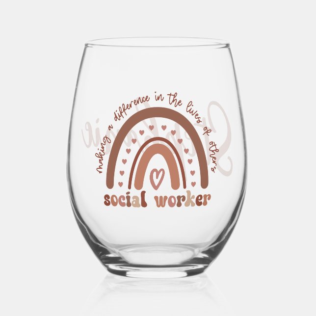 Custom Social Worker Appreciation Graduation Gift Stemless Wine Glass (Front)