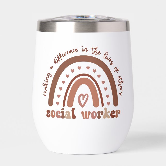 Custom Social Worker Appreciation Graduation Gift Thermal Wine Tumbler (Front)