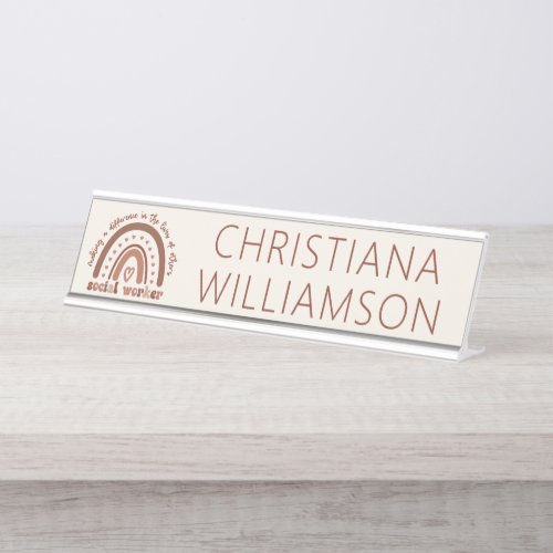 Custom Social Worker Boho Rainbow Minimalist Desk Name Plate