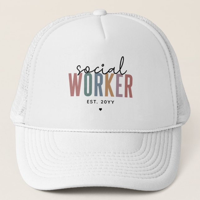 Custom Social Worker Established graduation Gifts Trucker Hat (Front)
