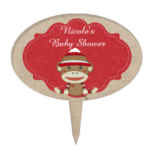 Custom Sock Monkey Baby Shower Gift Cake Topper