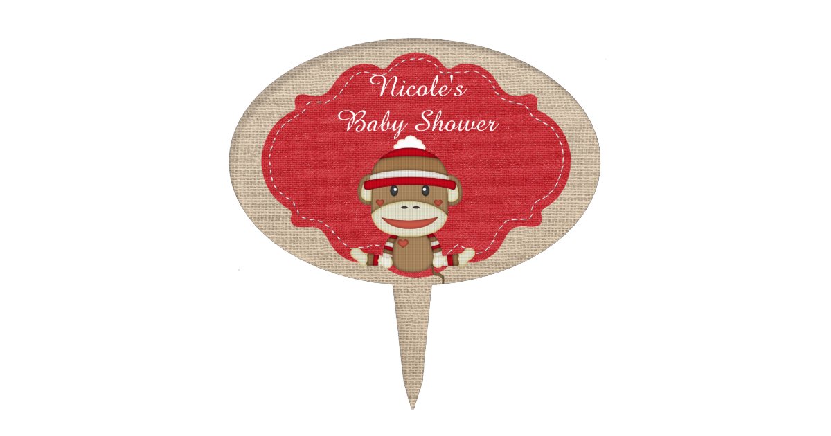 Custom Sock Monkey Baby Shower Gift Cake Topper Zazzle Com