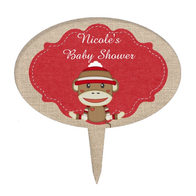 Custom Sock Monkey Baby Shower Gift Cake Topper (Front)