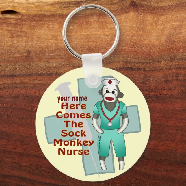 Custom Sock Monkey Nurse  Keychain (Front)