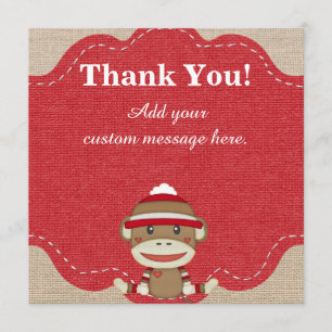 Custom Sock Monkey Party Gift Thank You Card