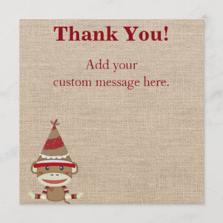 Custom Sock Monkey Party Gift Thank You Card