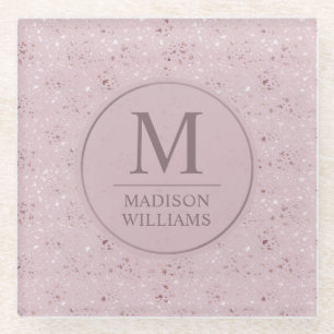 Custom Soft Blush Pastel Pink Gold Glitter Patter  Glass Coaster