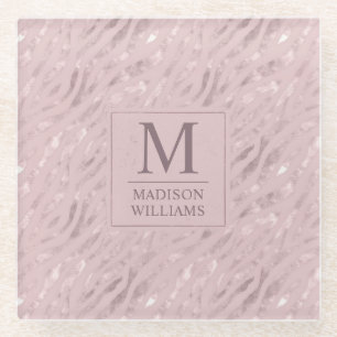 Custom Soft Blush Pastel Pink Gold Glitter Patter  Glass Coaster