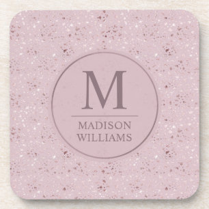Custom Soft Blush Pastel Pink Gold Glitter Pattern Beverage Coaster
