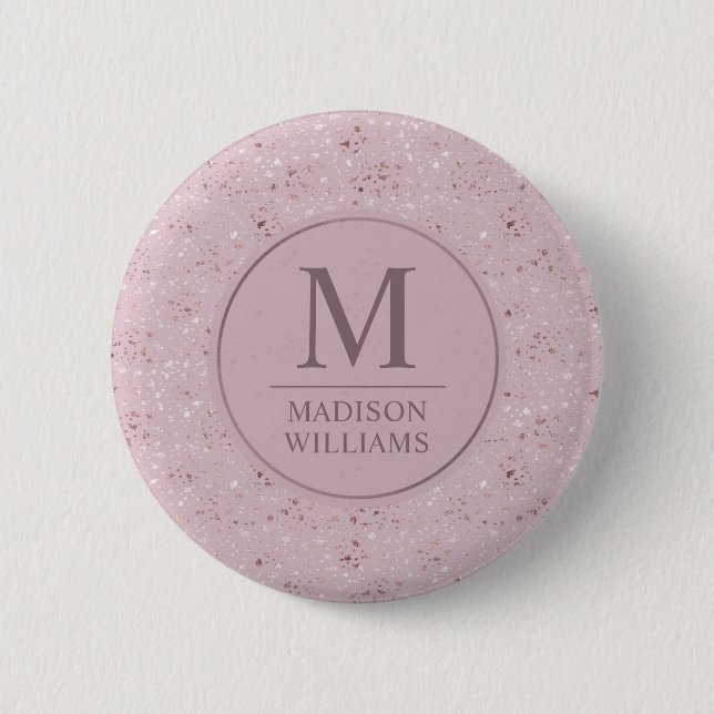 Custom Soft Blush Pastel Pink Gold Glitter Pattern Button (Front)