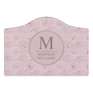 Custom Soft Blush Pastel Pink Gold Glitter Pattern Door Sign