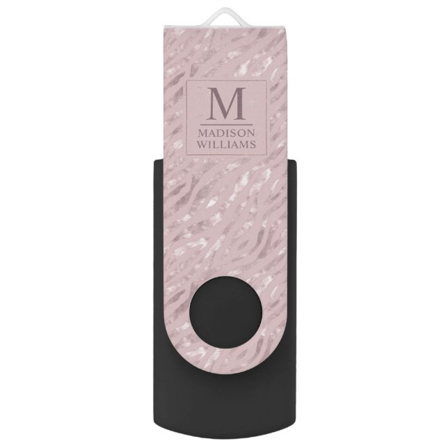 Custom Soft Blush Pastel Pink Gold Glitter Pattern Flash Drive (Front Vertical)