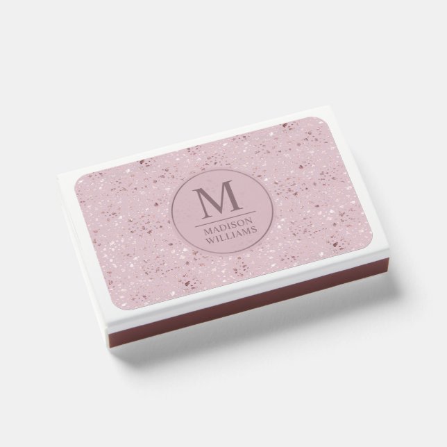 Custom Soft Blush Pastel Pink Gold Glitter Pattern Matchboxes (Front Closed)