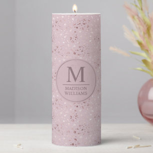 Custom Soft Blush Pastel Pink Gold Glitter Pattern Pillar Candle