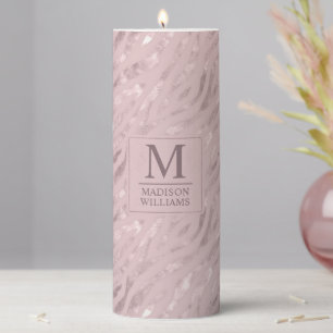 Custom Soft Blush Pastel Pink Gold Glitter Pattern Pillar Candle