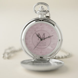 Custom Soft Blush Pastel Pink Gold Glitter Pattern Pocket Watch