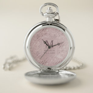 Custom Soft Blush Pastel Pink Gold Glitter Pattern Pocket Watch