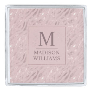 Custom Soft Blush Pastel Pink Gold Glitter Pattern Silver Finish Lapel Pin