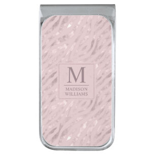 Custom Soft Blush Pastel Pink Gold Glitter Pattern Silver Finish Money Clip