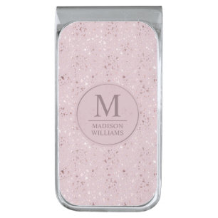 Custom Soft Blush Pastel Pink Gold Glitter Pattern Silver Finish Money Clip