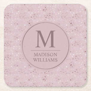 Custom Soft Blush Pastel Pink Gold Glitter Pattern Square Paper Coaster