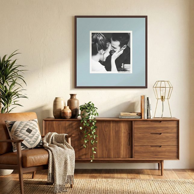 Custom Soft Dusty Blue Border Photo Minimalist Framed Art (Creator Uploaded)