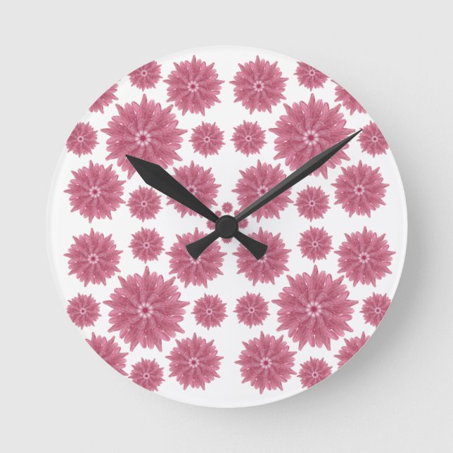 Custom Soft Dusty Pink Chrysanthemum Pattern Round Clock (Front)