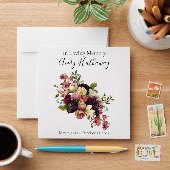 Custom Soft Florals Funeral Memorial Seed Packet Envelope (Desk)