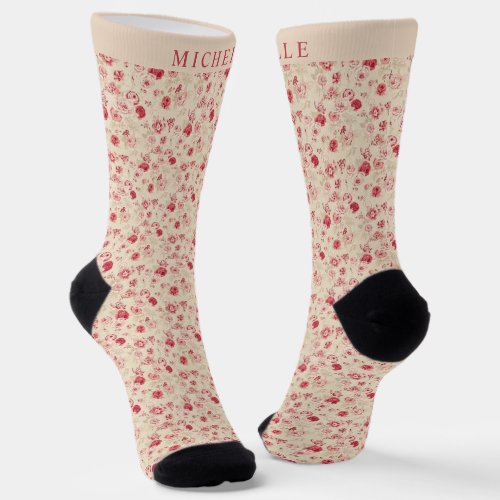 Custom Soft Pink Floral Light Red Flowers Pattern  Socks