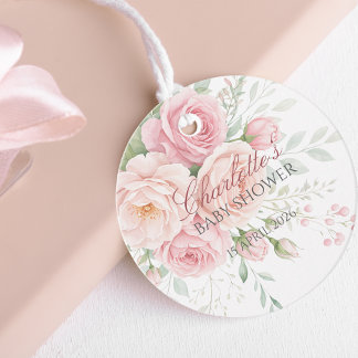 custom soft pink roses floral gift tag template