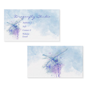 Custom Soft Watercolor Blue  Dragonfly  Business Card