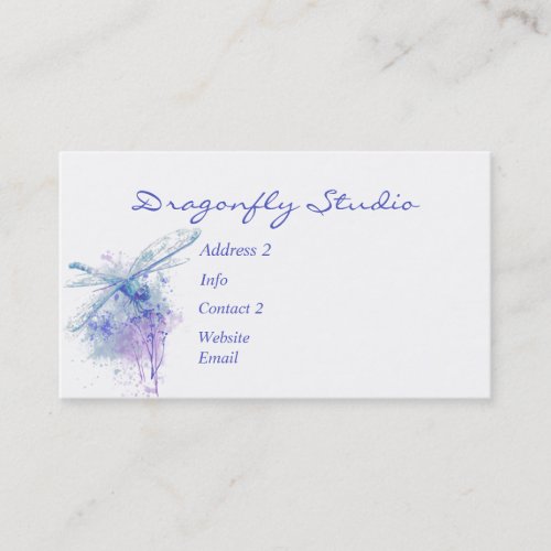 Custom Soft Watercolor Blue  Dragonfly Business Card